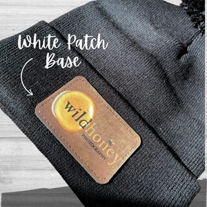 Personalized Faux Leather Patch Beanie, Custom Logo Hat