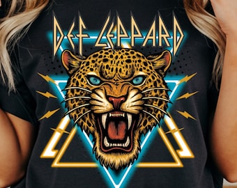 Def Leppard PNG, 80s Rock Band Graphic, Vintage Style Concert Tee, Classic Rock Sublimation, Tiger Clipart (Digital Download)