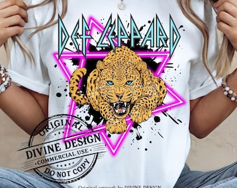Def Leppard PNG, grafica di una rock band anni '80, maglietta da concerto in stile vintage, sublimazione rock classica, clipart di una tigre (download digitale)