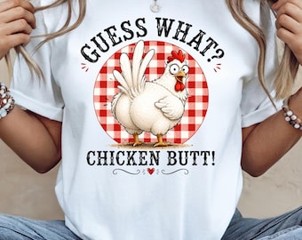 Guess What Chicken Butt PNG, grappig kip T-shirt design, boerderijhumor afbeelding, schattige kip clipart, sublimatie (digitale download)