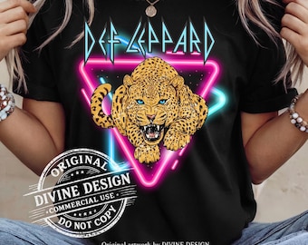 Def Leppard PNG, grafica di una rock band anni '80, maglietta da concerto in stile vintage, sublimazione rock classica, clipart di una tigre (download digitale)
