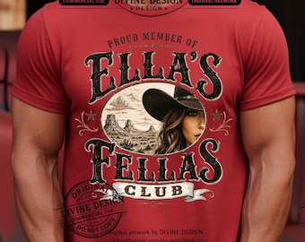 Ella’s Fellas Club PNG, design per maglietta western da ragazza di campagna, download PNG da cowgirl, grafica western vintage, sublimazione di musica country retrò