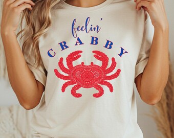 Feelin Crabby PNG, Funny Beach T-shirt Design, Coastal Crab Graphic, Summer Nautical Sublimation, Digital Download
