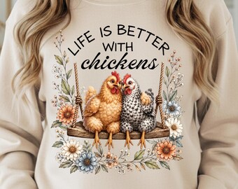 La vita è migliore con le galline PNG, design per maglietta per amanti delle galline, grafica di galline carine, sublimazione in stile rustico, download digitale