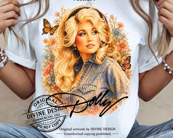 Cantante country western PNG, design vintage per t-shirt di Dolly Parton, sublimazione boho, musica country, clipart di farfalla (download digitale)