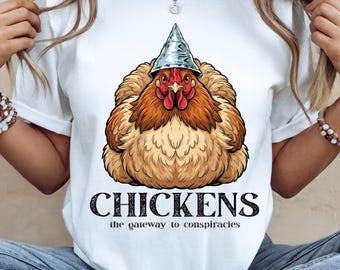 Funny Chicken Conspiracy PNG, Funny Chicken T-shirt Design, Funny Tinfoil Hat Chicken, Sublimation Design, Digital Download