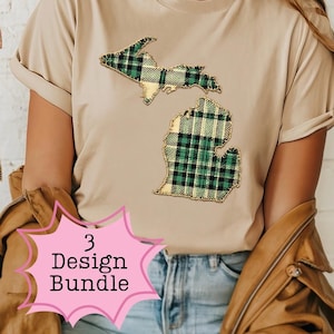 Patchwork State PNG Design Bundle, Distressed Plaid Michigan T-Shirt Design, Rustic State Graphic, Quilting Sublimation (Digital Download)