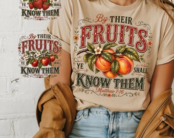 Pacchetto PNG "By Their Fruits", Matteo 7:16, disegni per magliette cristiane, grafica vintage con versetti biblici, sublimazione della fede, download digitali