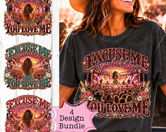Pacchetto PNG "Excuse Me You Look Like You Love Me", design per maglietta da concerto country, grafica western, sublimazione musicale di tendenza, download digitale