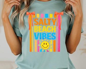 Salty Beach Vibes PNG, Retro Summer T-shirt Design, Cute Beach Graphic, Summer Sublimation, Vacation Shirt, Digital Download