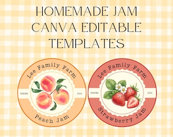 Editable Canva Template Bundle, Farmhouse Style Printable, 2 Inch Round Jam Label Stickers, Canning Lid Label, Digital Download