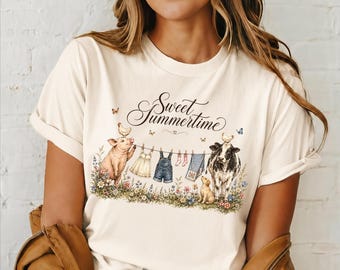 Dolce immagine PNG estiva, design carino per maglietta in stile cottagecore, grafica di vita di campagna, sublimazione in stile fattoria, linea di abbigliamento con animali da fattoria, download digitale