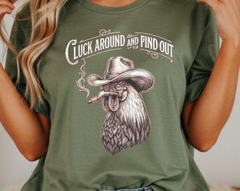Cluck Around and Find Out PNG, Funny Chicken T-shirt Design, Western Rooster Graphic, Vintage Farm Humor PNG, Country Sass