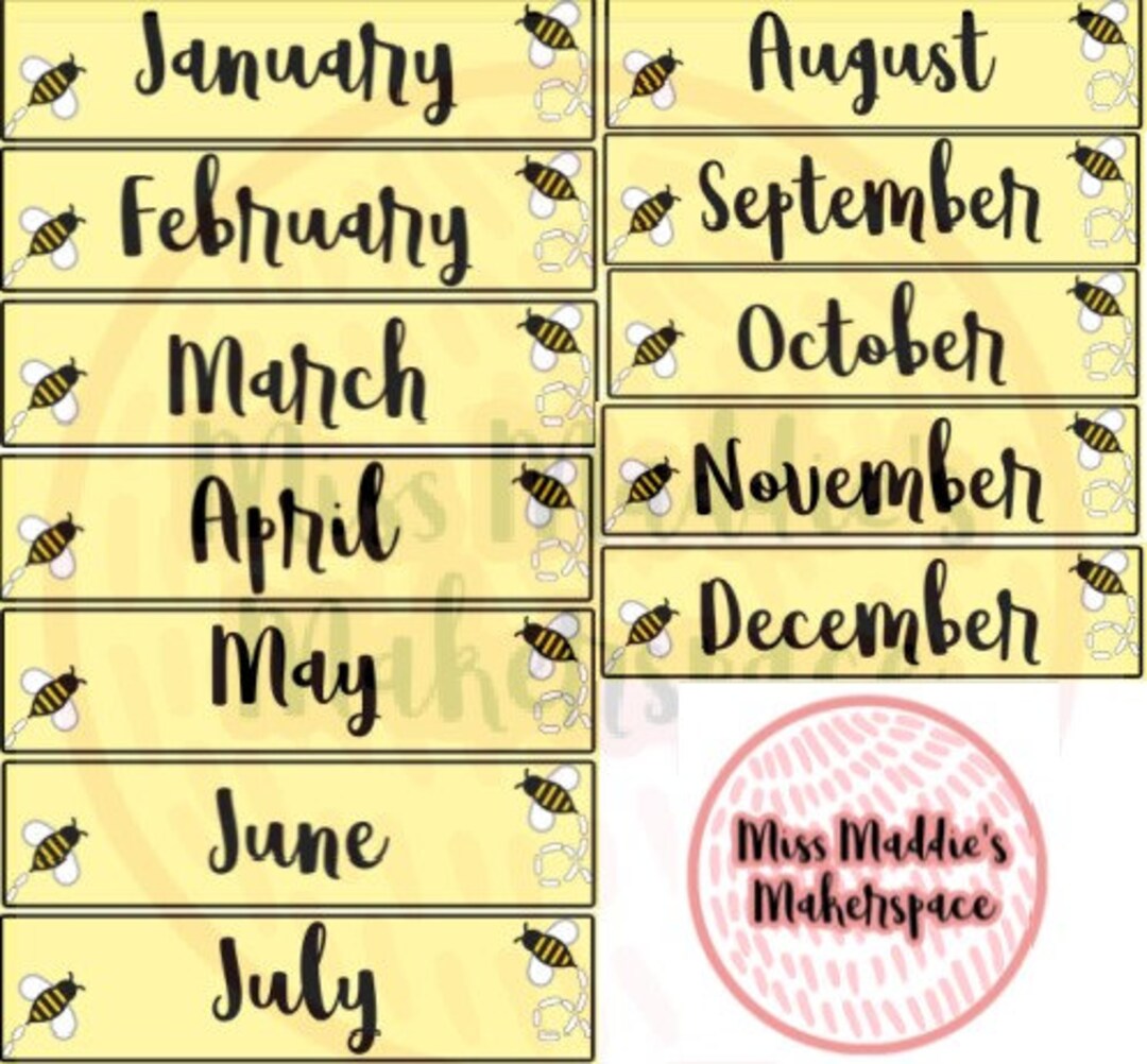 Bee Themed Month Signs-teacher Decor - Etsy