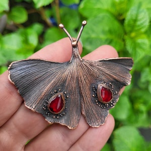 Brosche Schmetterling aus Kupfer, Gingo Biloba Blatt Brosche, Botanischer Schmuck, Elektroforming, Geschenk für sie, rustikaler Stil Bild 8