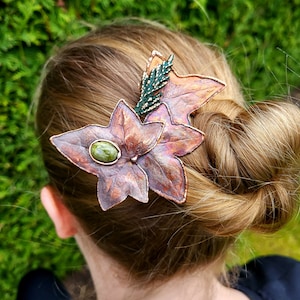 Haarnadel aus Kupfer, Efeublätter für die Frisur, Elektroforming, Kanzashi, rustikaler Haarschmuck, Geschenk für sie, Natur Schmuck