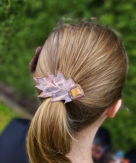 Copper Leaf Hair Clip Copper Leaf Hair Clip: Rustic Botanical Hair Accessory With  main image 4