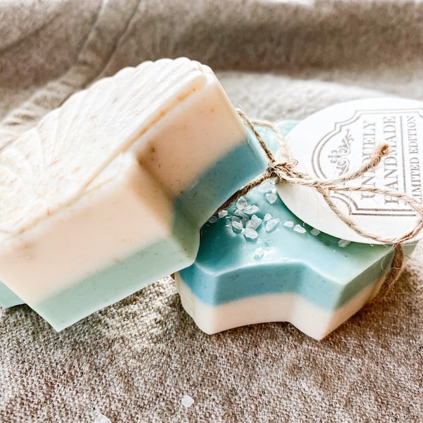 Beach Soap Goats Milk Bar Soap Handmade Gentle Soap Beach Theme Beach Inspired Beach Scented Clean Scent Summer Inspired Seashells Shells