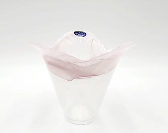 Murano Lavorazione Arte Arte Italiano Vidrio Rosa Remolino Jarrón Vintage Coleccionable