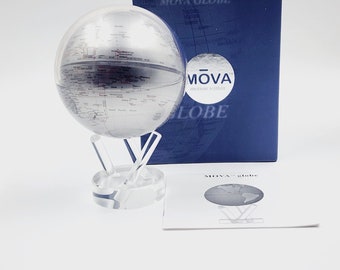 Mova Motion Spinning Geographic World Globe in Silver Solar Powered with Stand