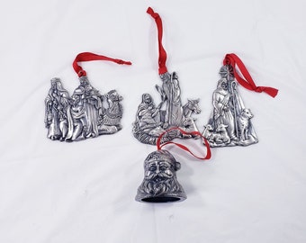 Vintage Pewter Nativity Ornaments Wisemen Mary Joseph Baby Jesus Shepherd