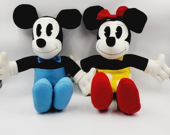 Vintage 1970s Mickey Minnie Mouse Pie Eyed Cloth Dolls hecho a mano por Mabel Randall