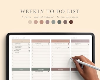 Digitale Weekly To do Liste für iPad und Tablet | Eine Woche auf einer Seite | Woche auf einen Blick für die digitale Nutzung | Sofortdownload | US Letter größe
