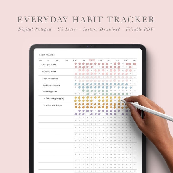 Digital Habit Tracker for IPad and Tablet | Routine Builder | Digital notepad | Fillable PDF | US Letter | Instant Download | self care