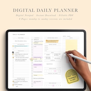 Daily Planner for work and life 7 Day Daily Schedule Digital Notepad for iPad and Tablet Fillable PDF GoodNotes US Letter image 1