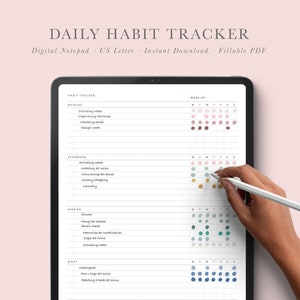Digital Habit Tracker | Routine Builder Tracker | Motivational Habit tracker | Instant Download | Self Care Planner | Fillable PDF