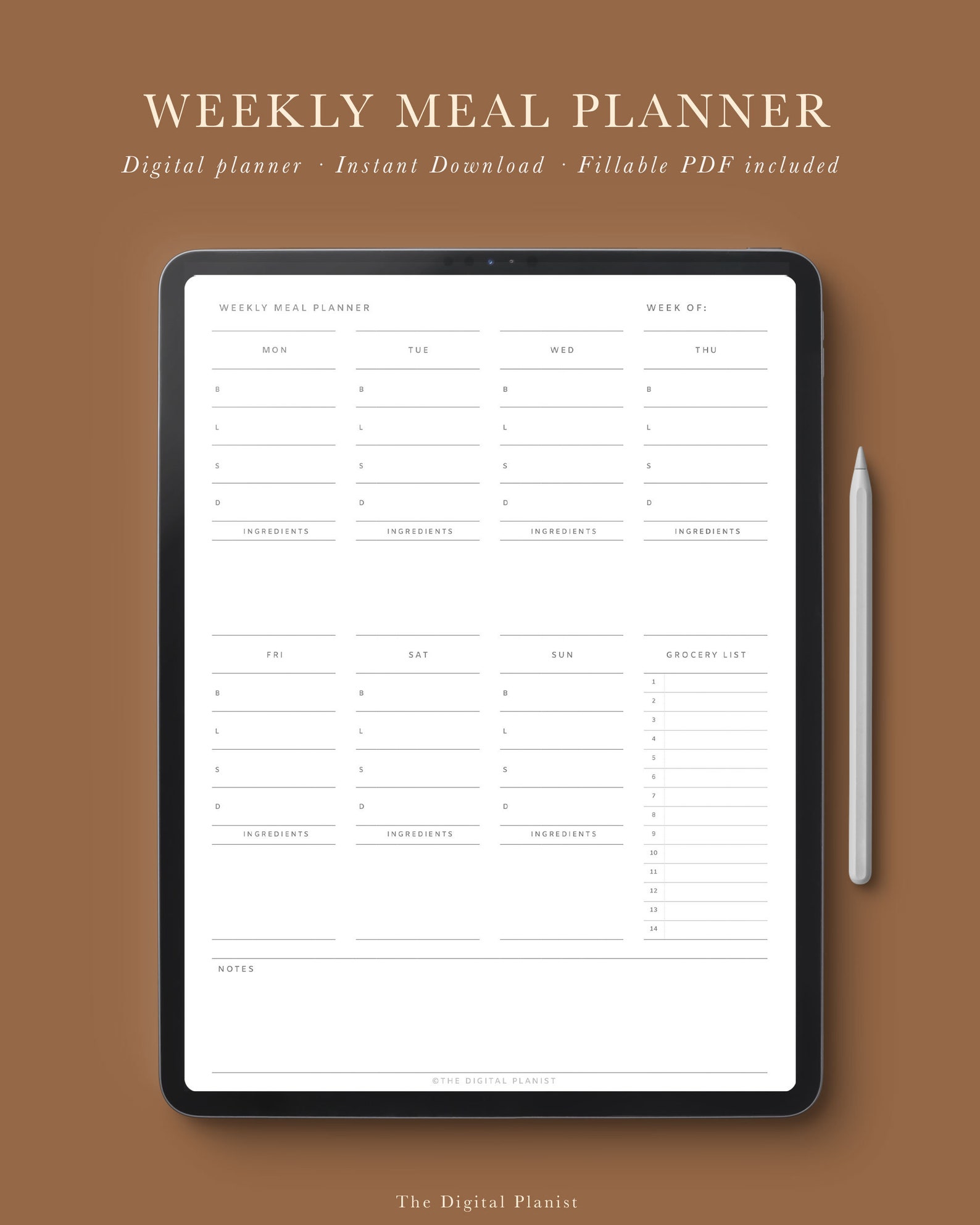 Weekly Meal Planner With Grocery List Meal Plan for a Week - Etsy