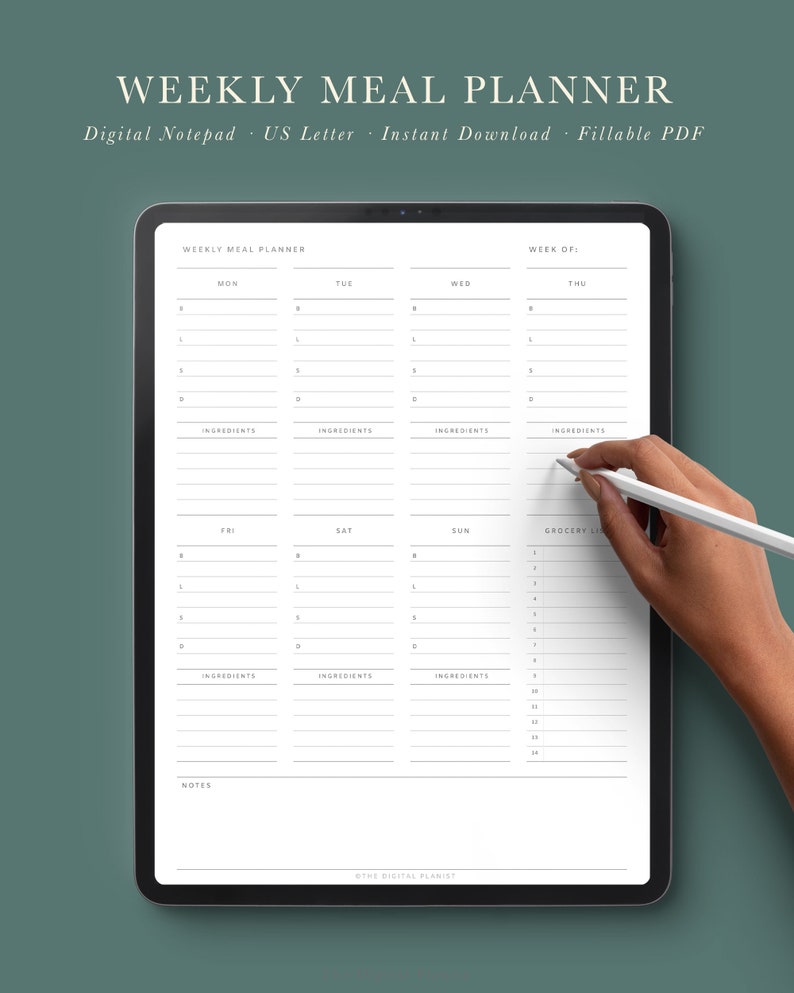 Weekly Meal Planner With Grocery List Meal Plan for a Week | Etsy