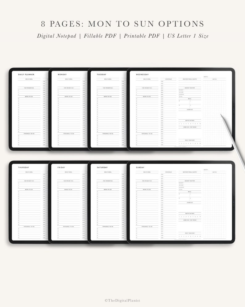 Daily Planner for Work and Life 7 Day Daily Schedule Etsy