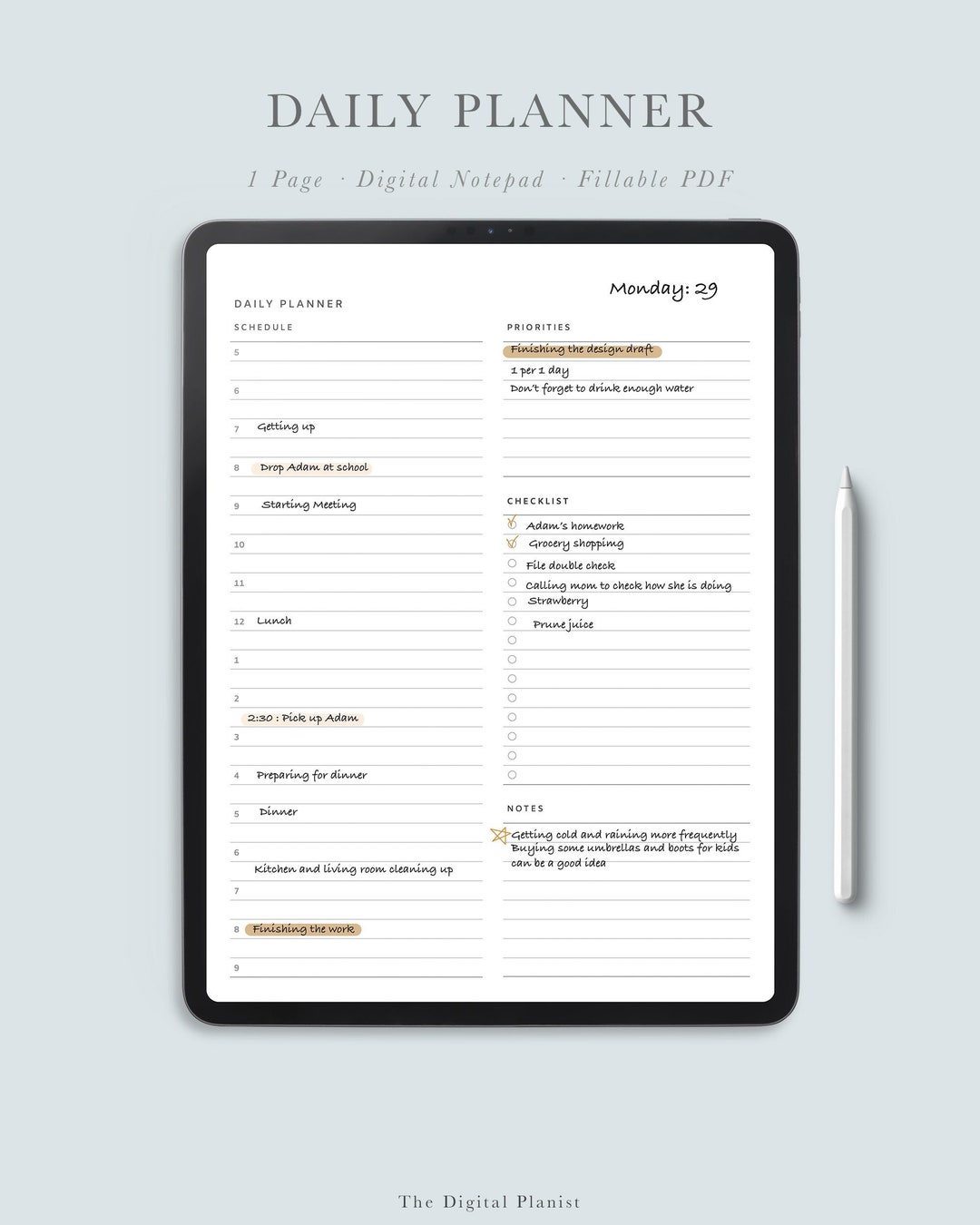 Daily Planner for Goodnotes Notability or Other Apps Where Etsy