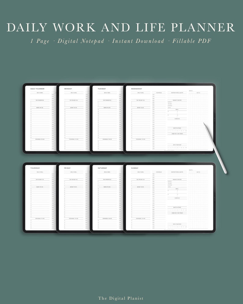 Daily Planner for Work and Life 7 Day Daily Schedule Etsy