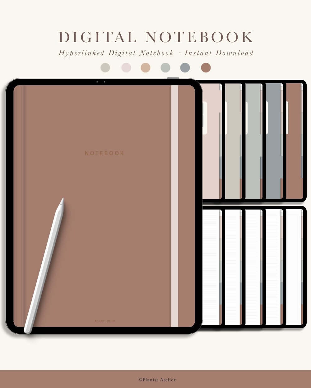 Digital Hyperlinked Notebook for iPad and Tablet 5 Tabs Digital