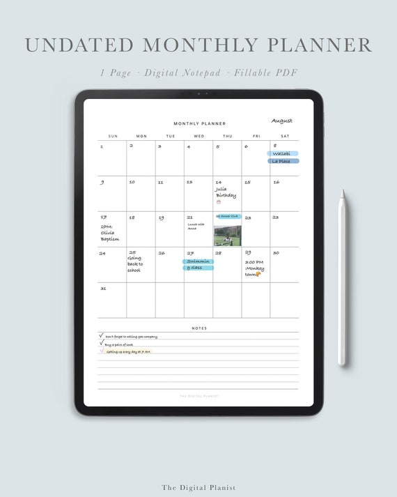 Monthly Undated Digital Planner for Goodnotes Notability - Etsy