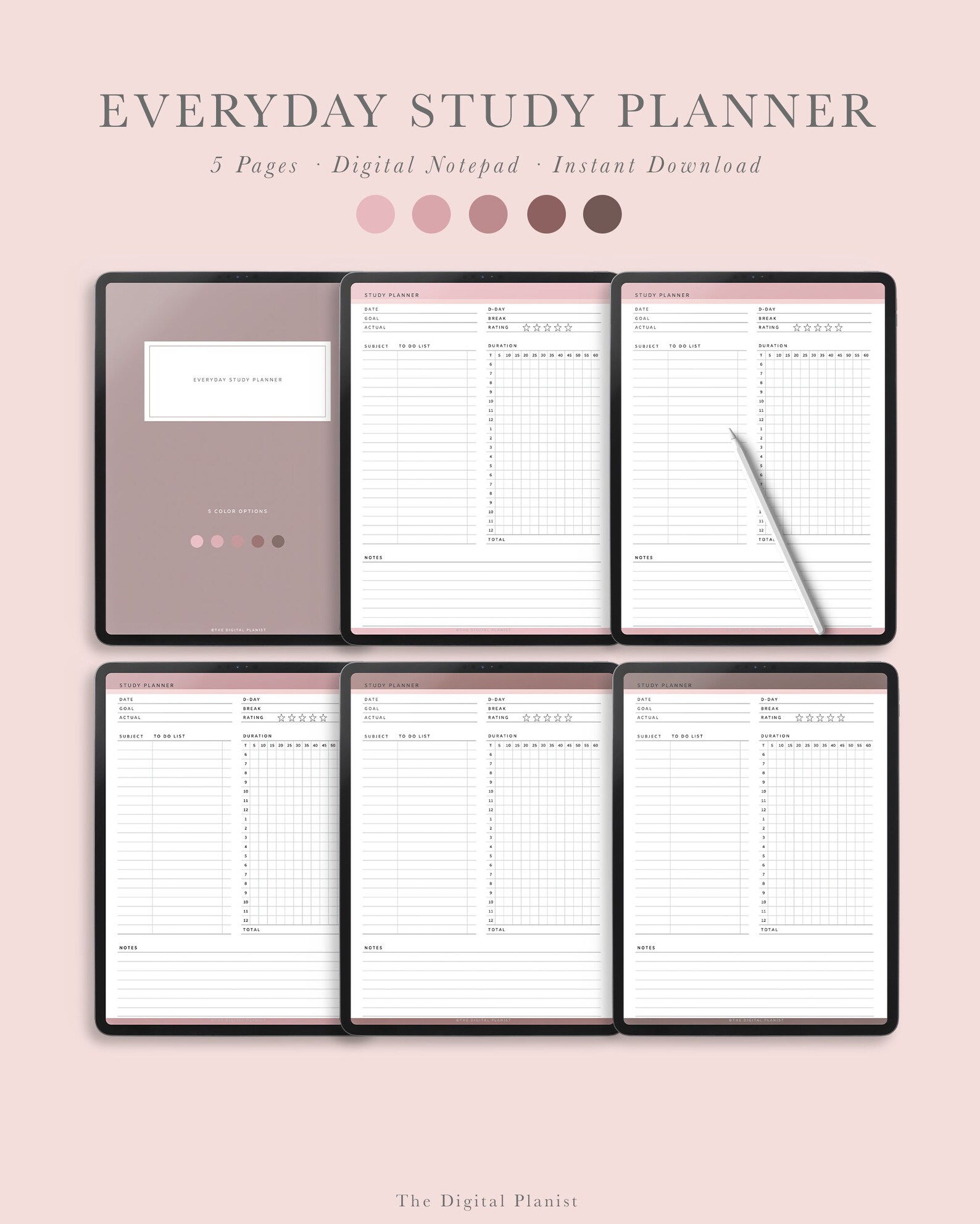 Digital Daily Study Planner for Goodnotes, Notability, and Noteshelf ...