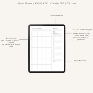 Digital Weekly Meal Planner on a budget Meal planner with grocery list Meal Plan for a week with snack Meal plan template US Letter image 2