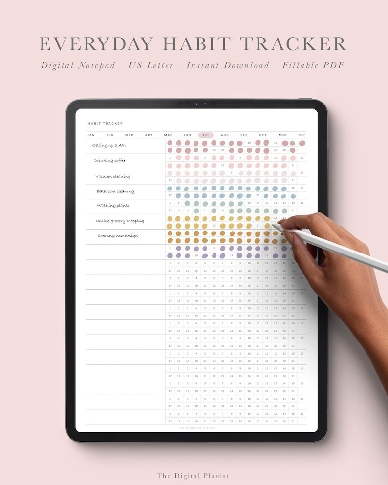 Digital Habit Tracker für iPad und Tablet | Routine-Generator | Digitaler Notizblock | Ausfüllbares PDF | US Letter | Sofortdownload | Selbstfürsorge Bild 1
