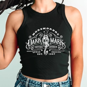 Dark Mark Tattoo Tank Top Womens Racer Back Dark Wizard Top Malfoy Shirt Universal Vacation Pottery Gifts Subtle HP Shirt Bookish Merch
