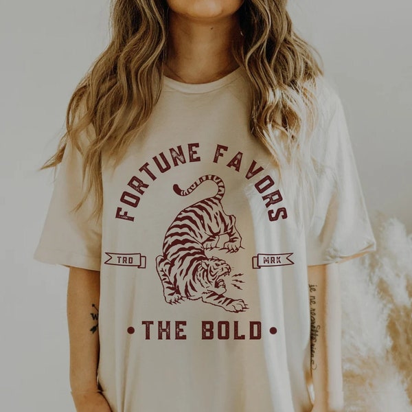 Fortune Favors the Bold Tiger Graphic Tee Tiger Shirt Boho Clothes Vintage Tee Aesthetic Tiger T Shirt Womens Western Retro Tiger Shirt