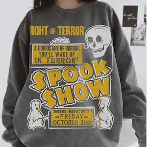 Moletom Spook Show Comfort Colors® Vintage Halloween Crewneck Camisa da moda Fright Night Hoodie Grunge Ghost Suéter Cult Classic Horror