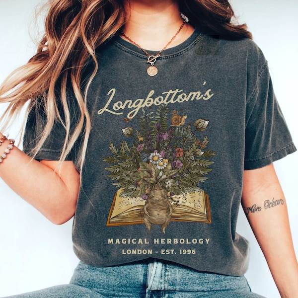 Vintage Longbottom's Magical Herbology Unisex Shirt Comfort Colors® Dark Botanical Mandrake Longbottom Potter Tshirt Subtle HP Bookish Merch