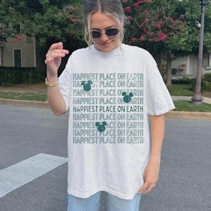 Comfort Colors® Distressed Graphic Happiest Place on Earth Shirt Mouse Ears Shirt Magical Place Shirt Unisex Retro Theme Park Vacation Shirt