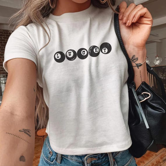 Lucky Baby Tee 90s Aesthetic 8 Ball Crop Top Feeling Lucky Me Top Good Luck Babe Tee Eight Ball Shirt Lucky Girl Syndrome I am So Lucky Top