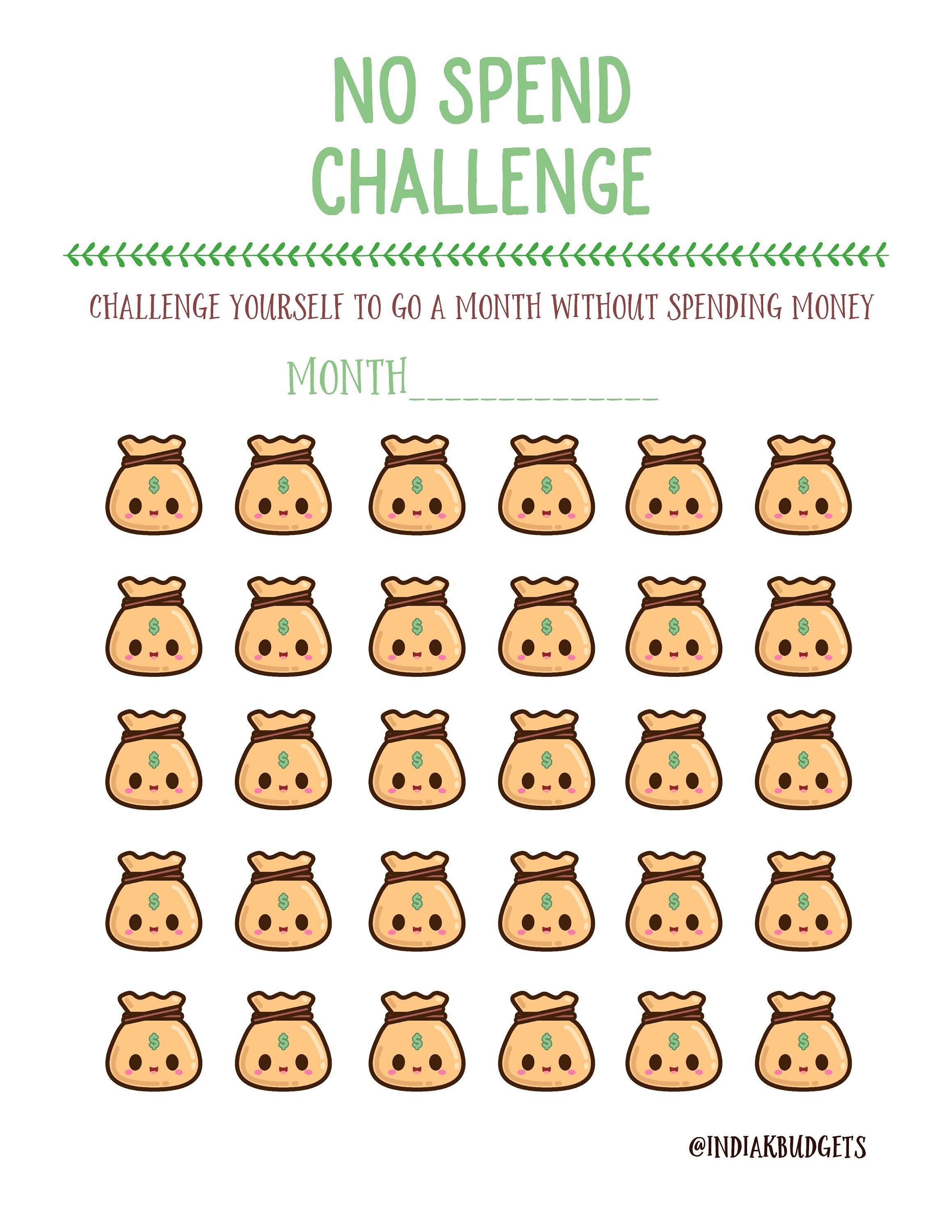 No Spend Money Challenge Printable Etsy