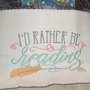 Embroidered Reading Pillow Cover with Pocket, Book Pillow Cover, Embroidered Book Pillow, Reading Pillow Cover, Gift for Readers
