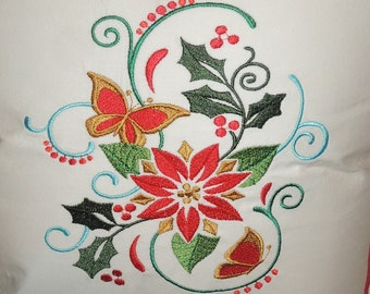 Christmas Pillow, Embroidered Holiday Pillow