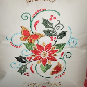 Christmas Pillow Cover, Embroidered Holiday Pillow Cover